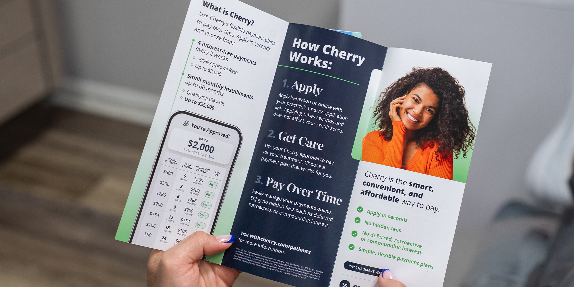 close up of cherry finance brochure